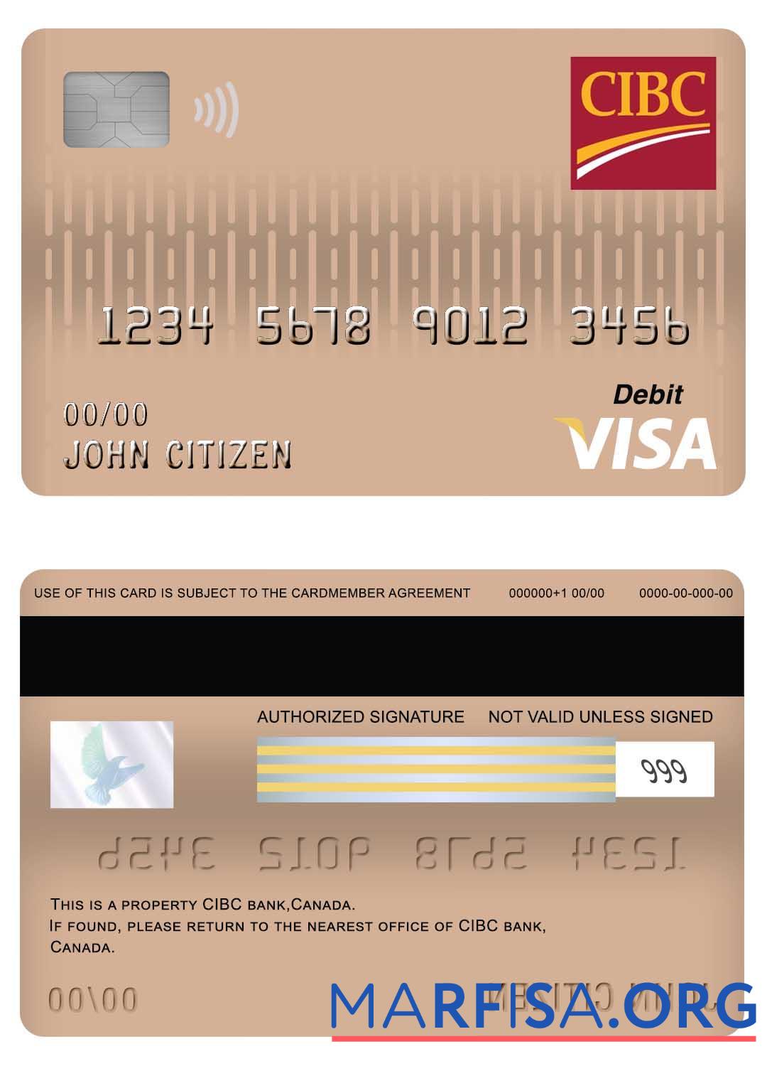 Канада CIBC Банковский Виза Дебет Карта дизайн