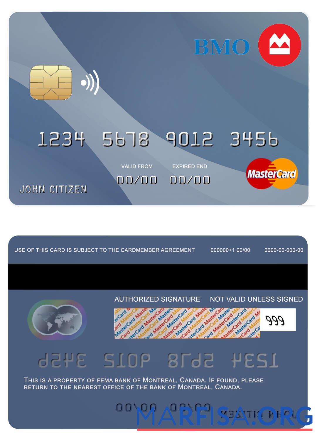 Канада Montreal Банковский mastercard образец