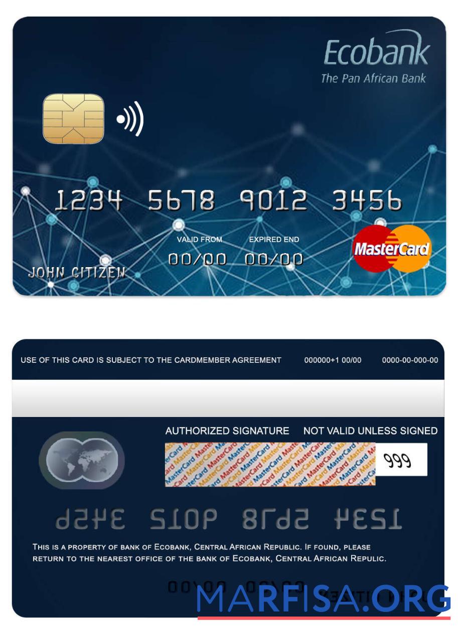 Центральноафриканская Республика Ecobank Банковский mastercard дизайн
