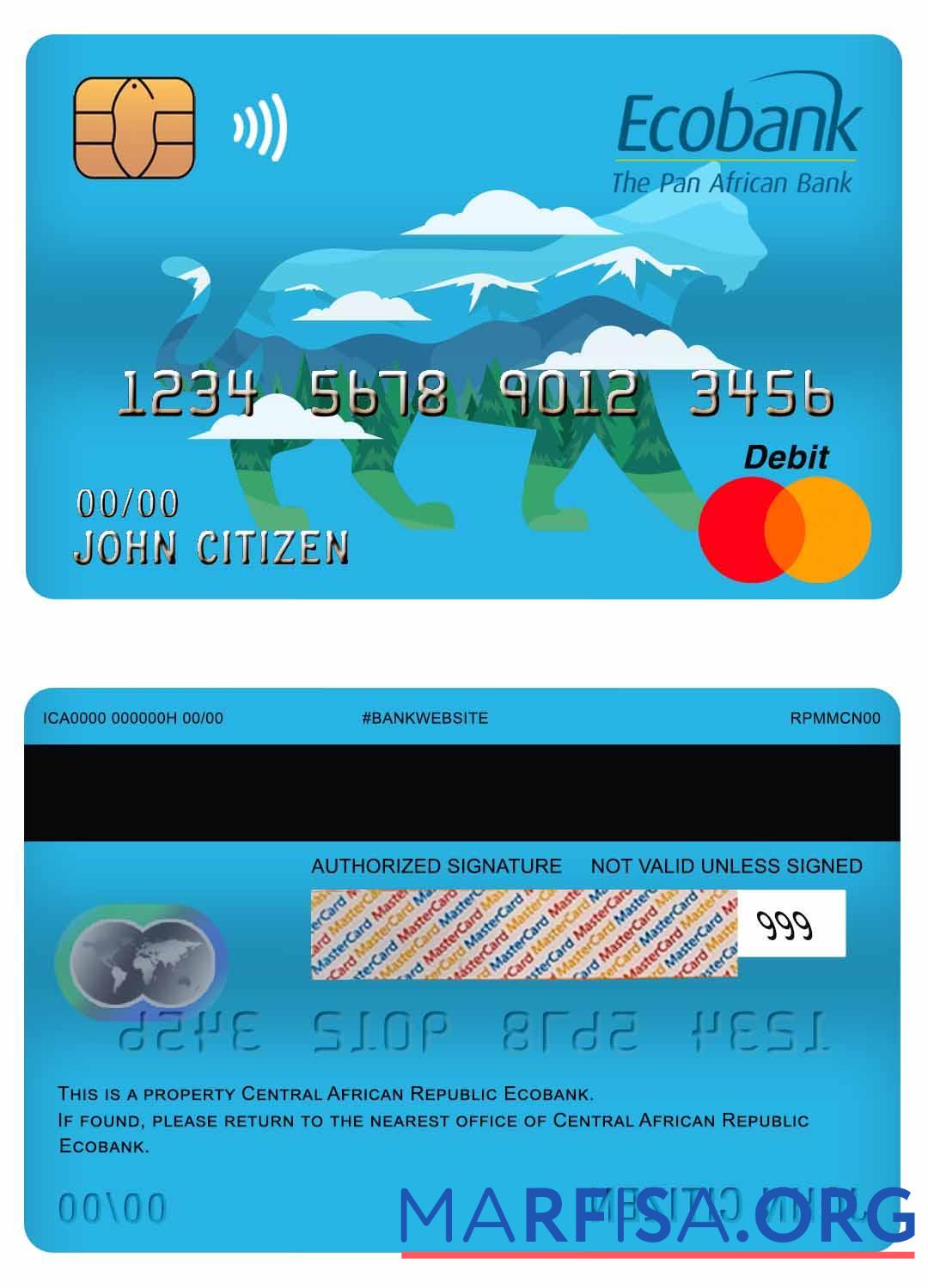 Центральноафриканская Республика Ecobank master Дебет Карта дизайн
