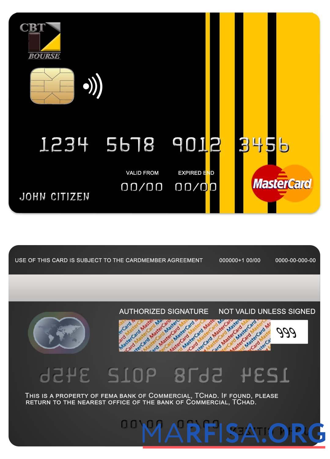 Чад коммерческий Банковский TChad mastercard шаблон