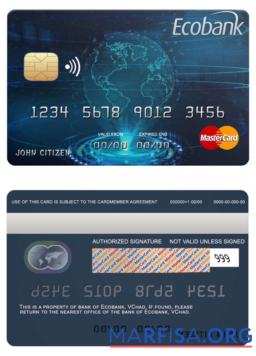 Чад Ecobank Банковский mastercard шаблон
