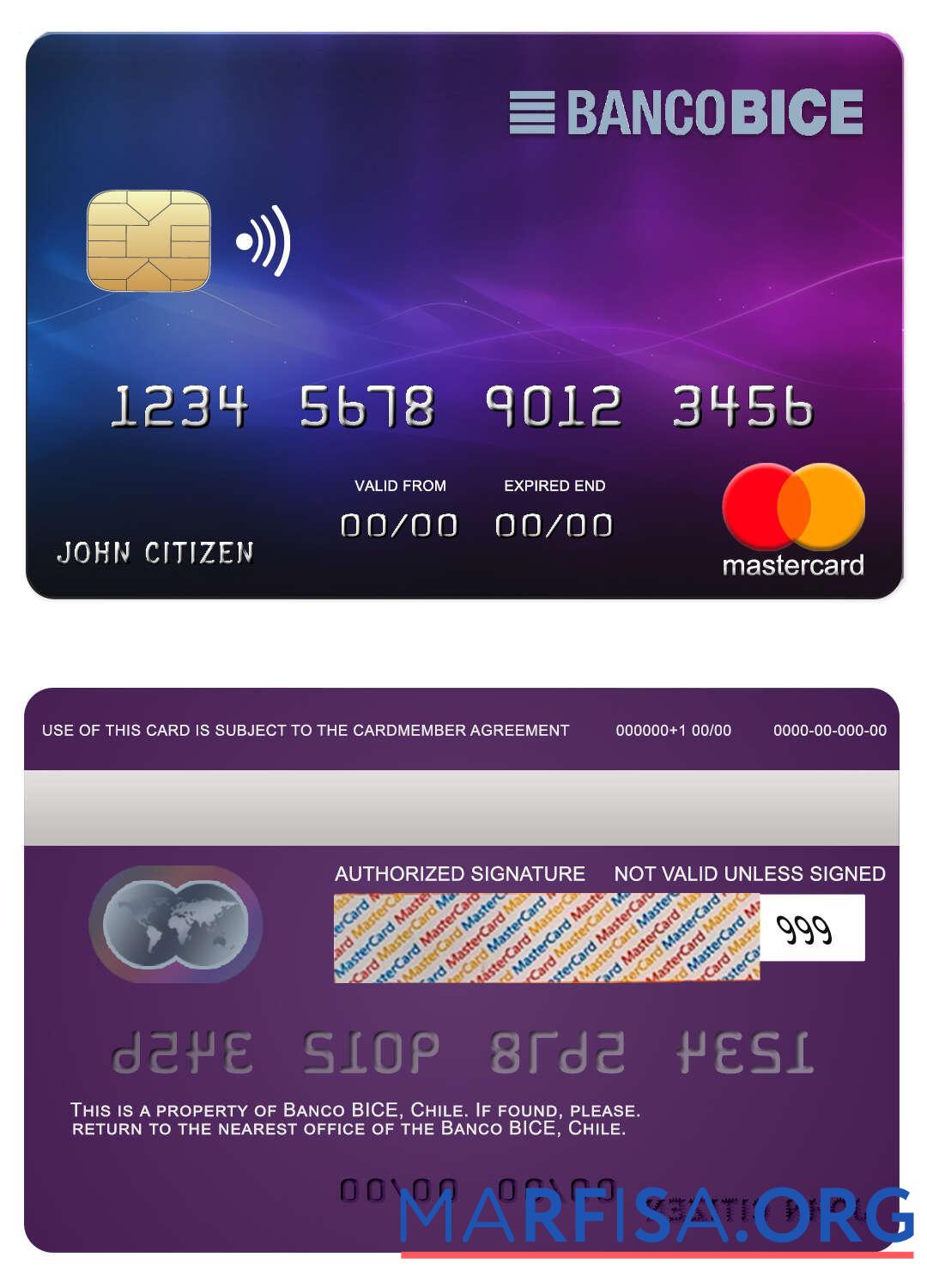 Чили BICE Банковский mastercard предпросмотр