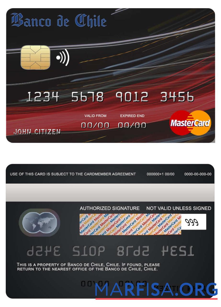 Чили Banco de Чили Банковский mastercard дизайн