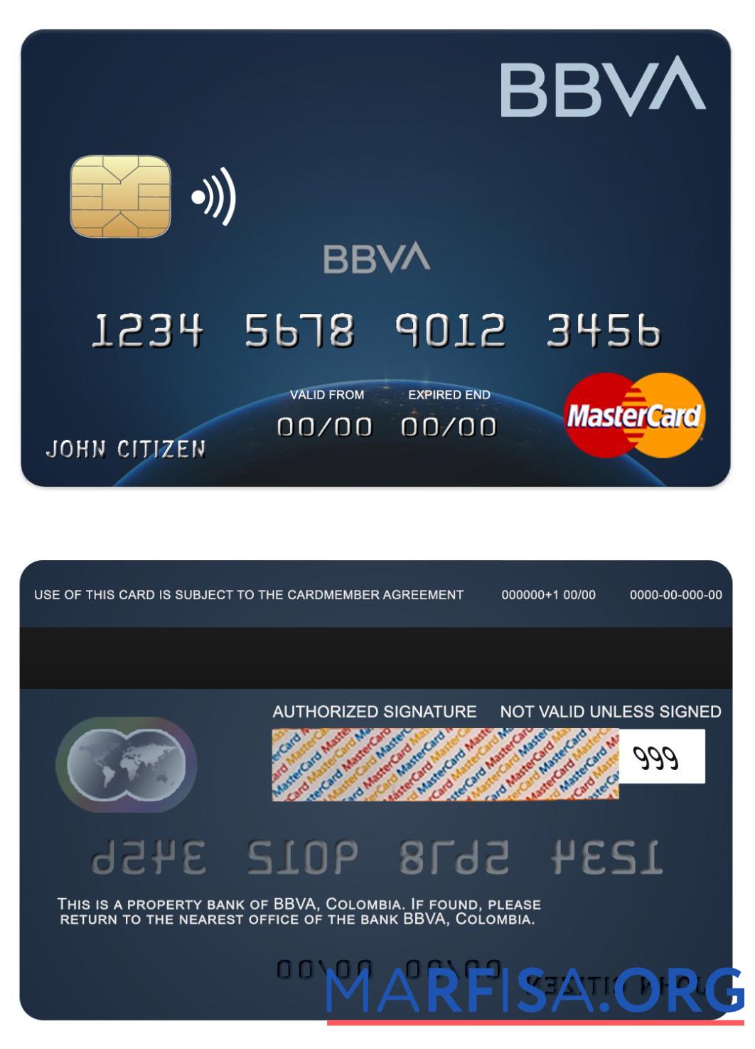 Колумбия BBVA Банковский mastercard предпросмотр