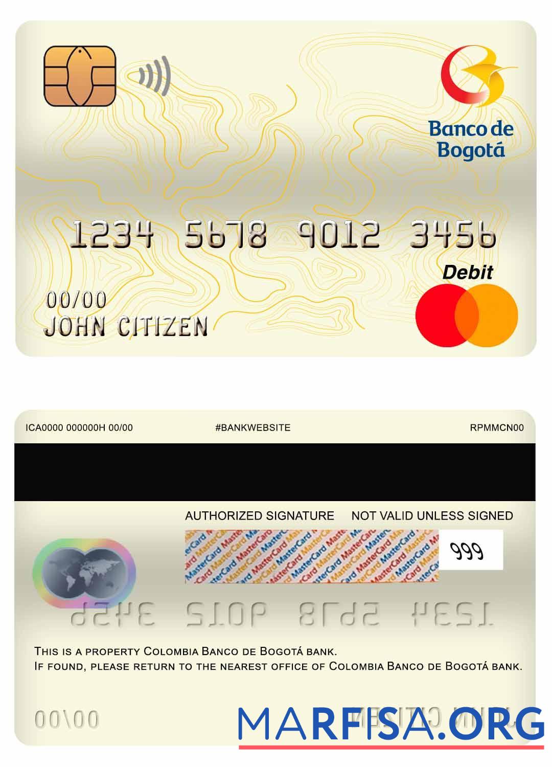 Колумбия Banco de bogota╠ü Банковский master Дебет Карта дизайн