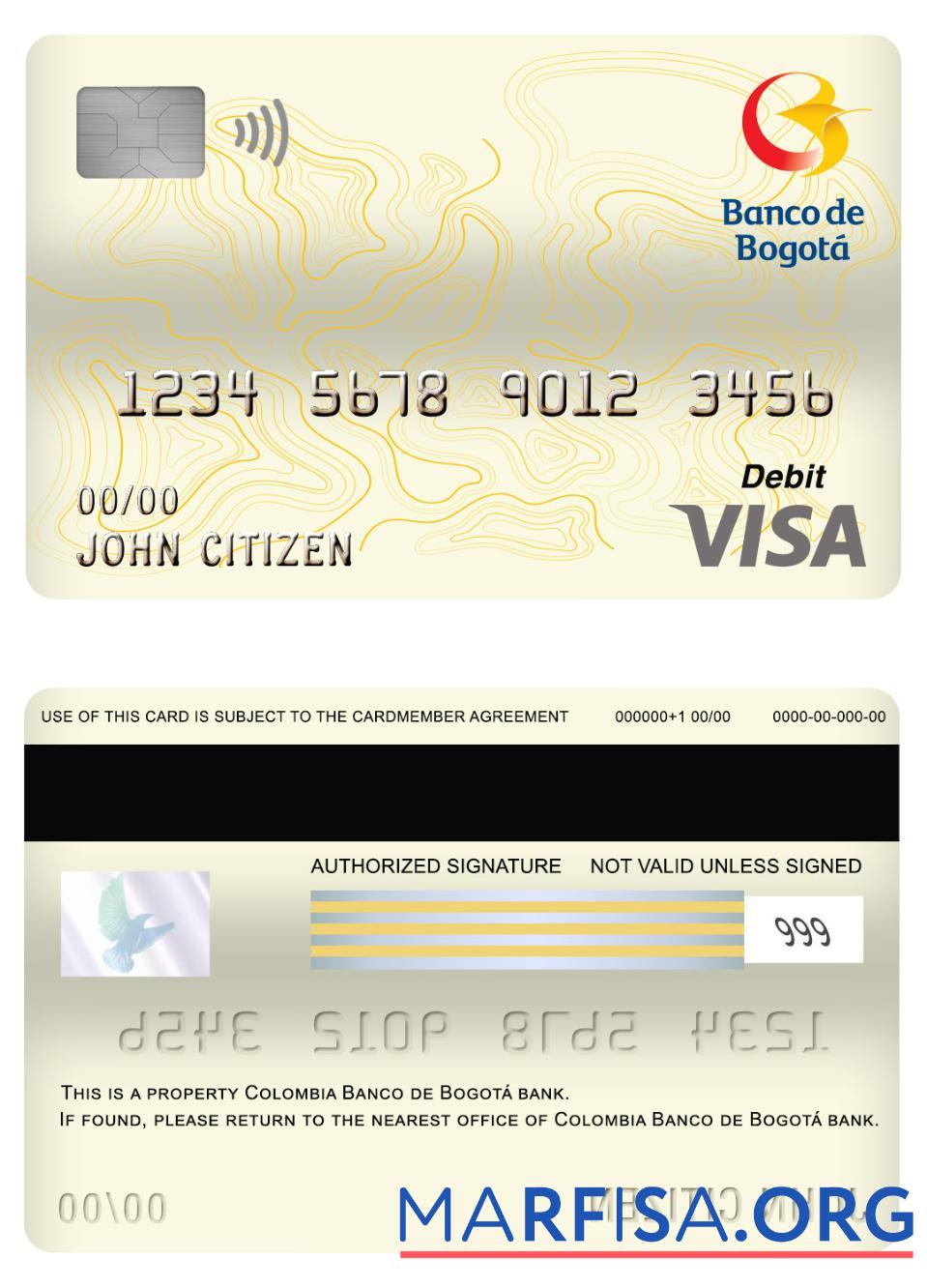 Колумбия Banco de bogota╠ü Банковский Виза Дебет Карта дизайн