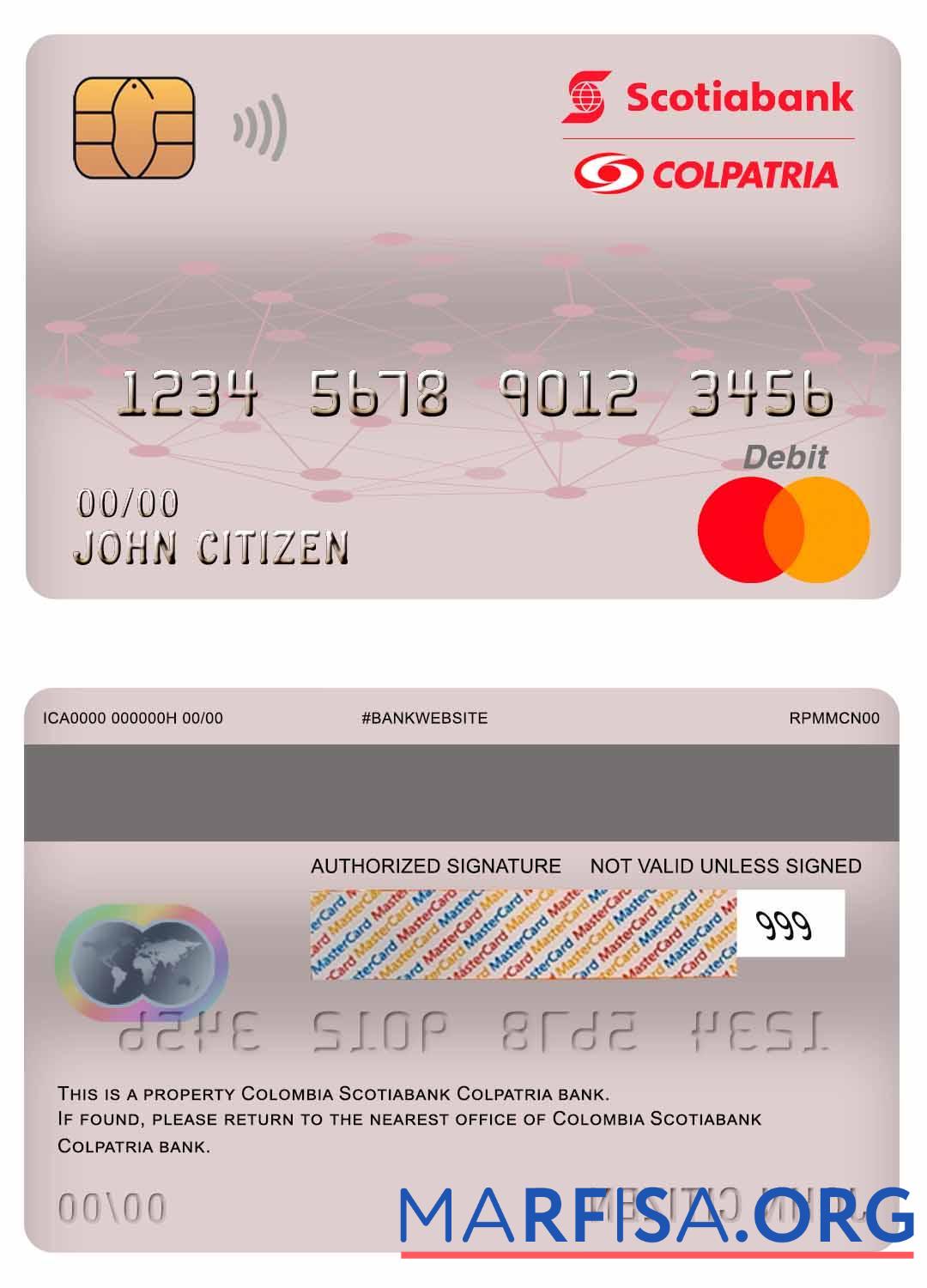 Колумбия Scotiabank Colpatria Банковский master Дебет Карта предпросмотр