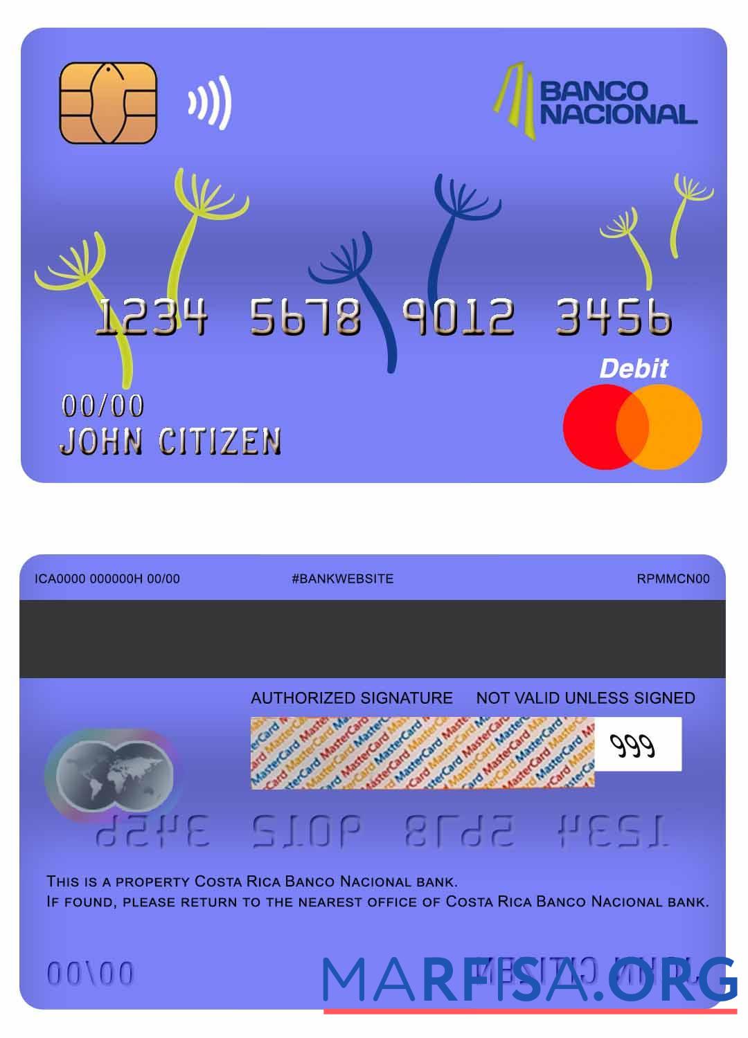 Коста-Рика Banco Nacional Банковский master Дебет Карта образец