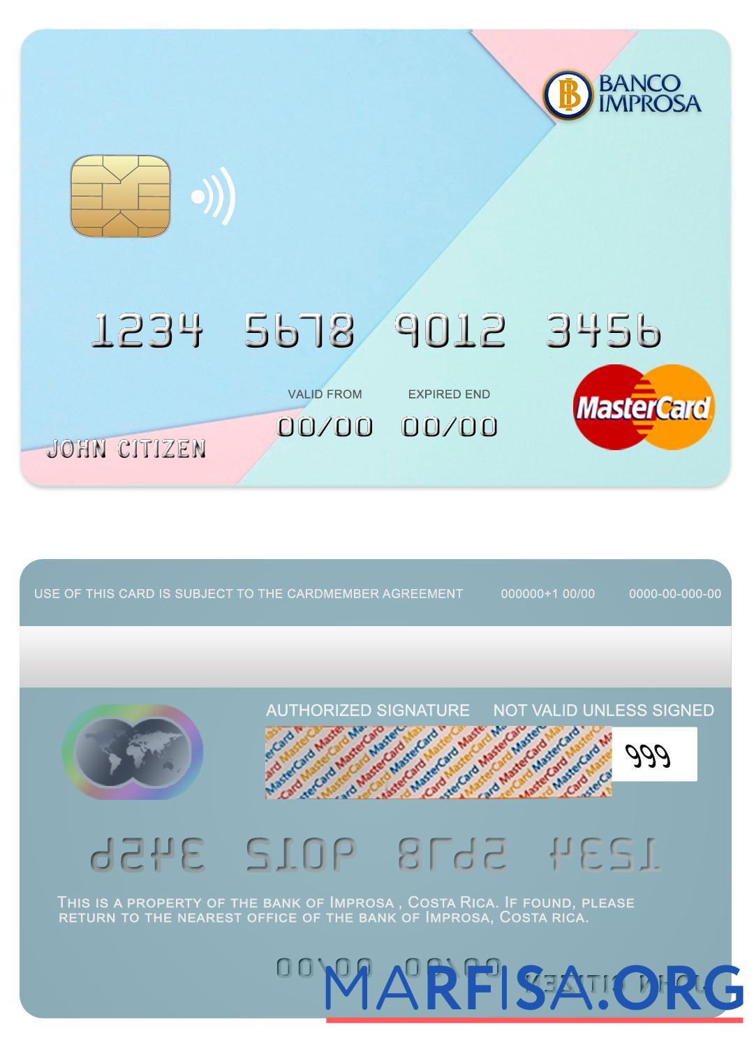 Коста-Рика Improsa Банковский mastercard шаблон