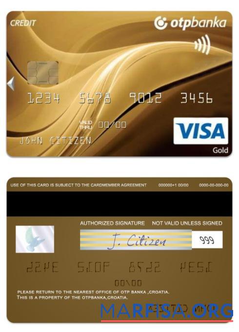 Хорватия OTP Banka Виза gold Плата Карта дизайн
