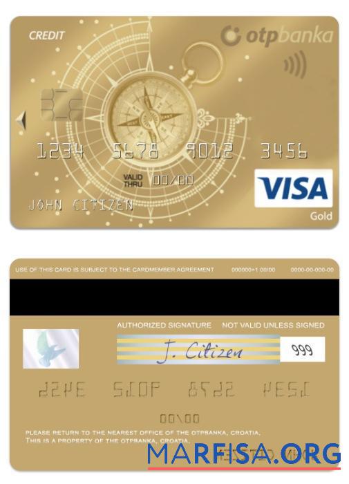 Хорватия OTP Banka Виза gold Кредит Карта образец
