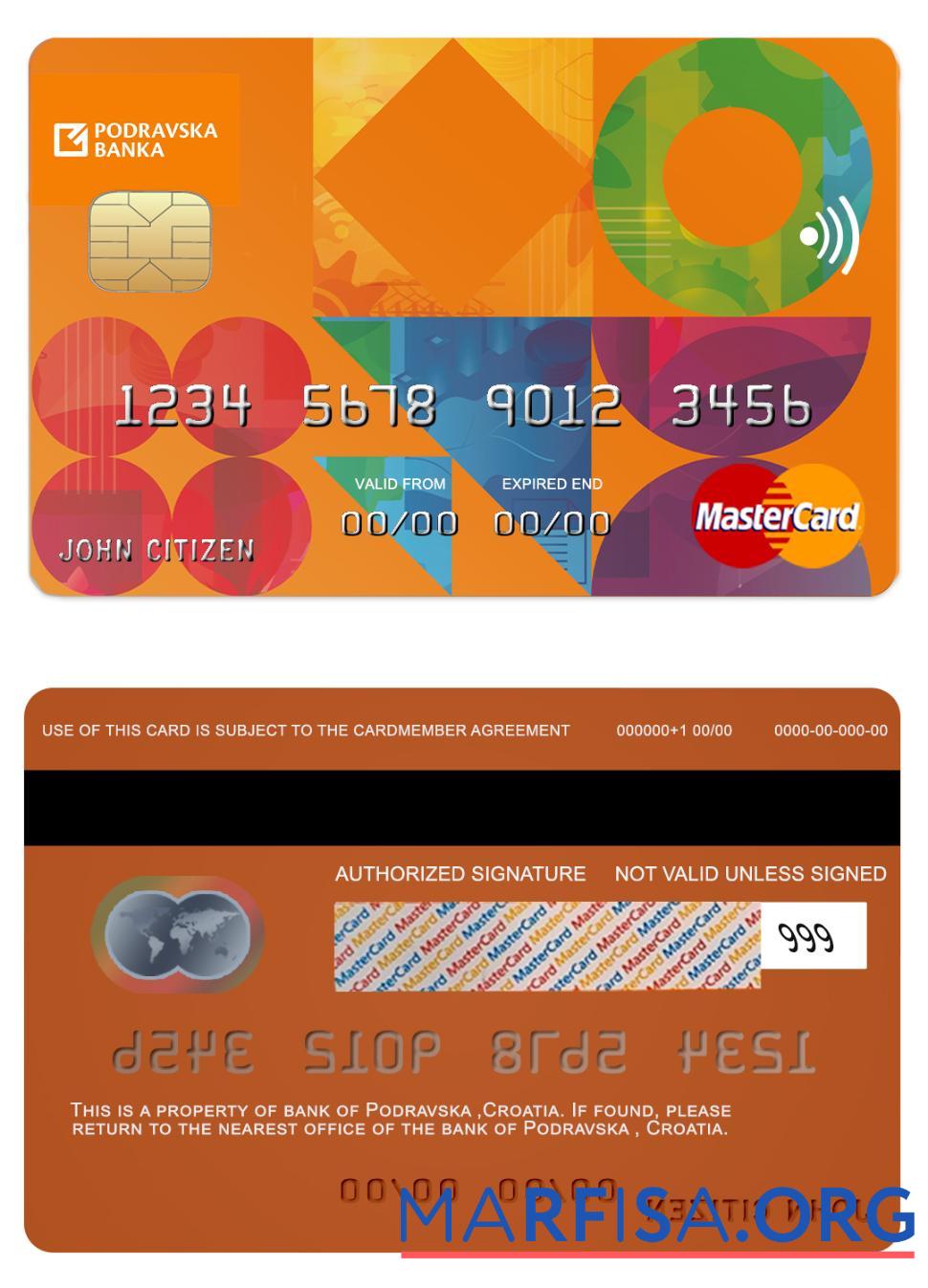 Хорватия Podravska Банковский mastercard образец