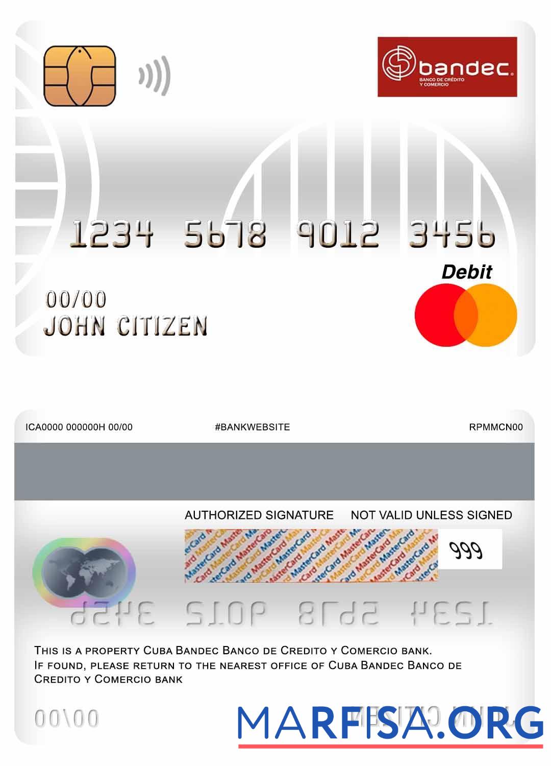 Куба Bandec Banco de Credito y Comercio Банковский master Дебет Карта образец