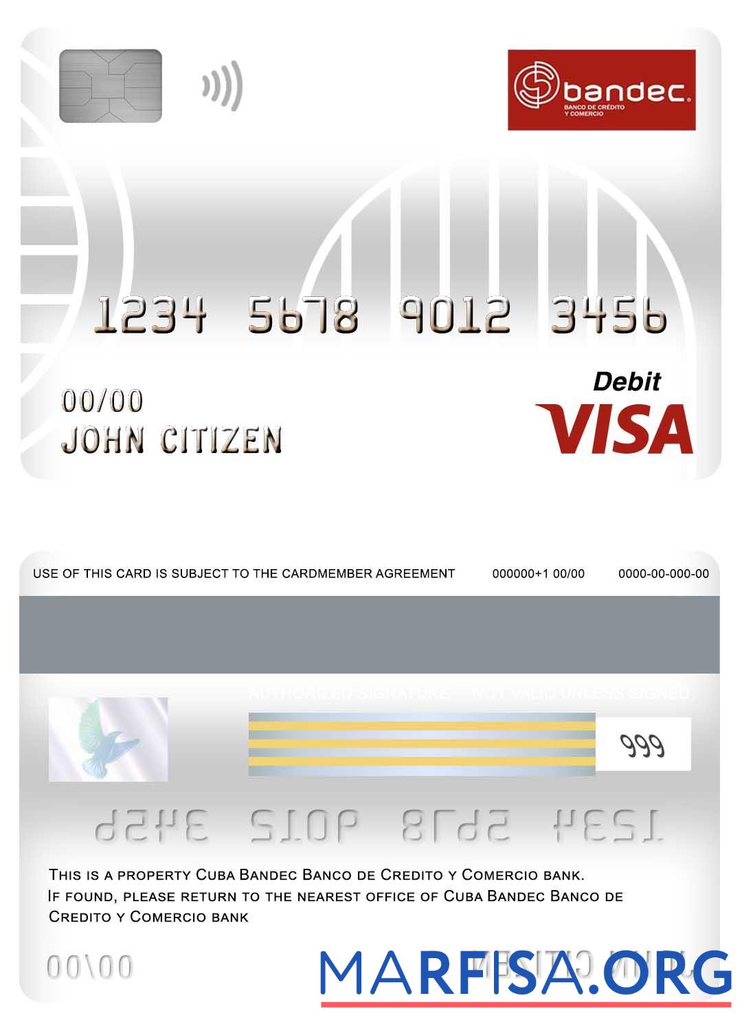 Куба Bandec Banco de Credito y Comercio Банковский Виза Дебет Карта дизайн