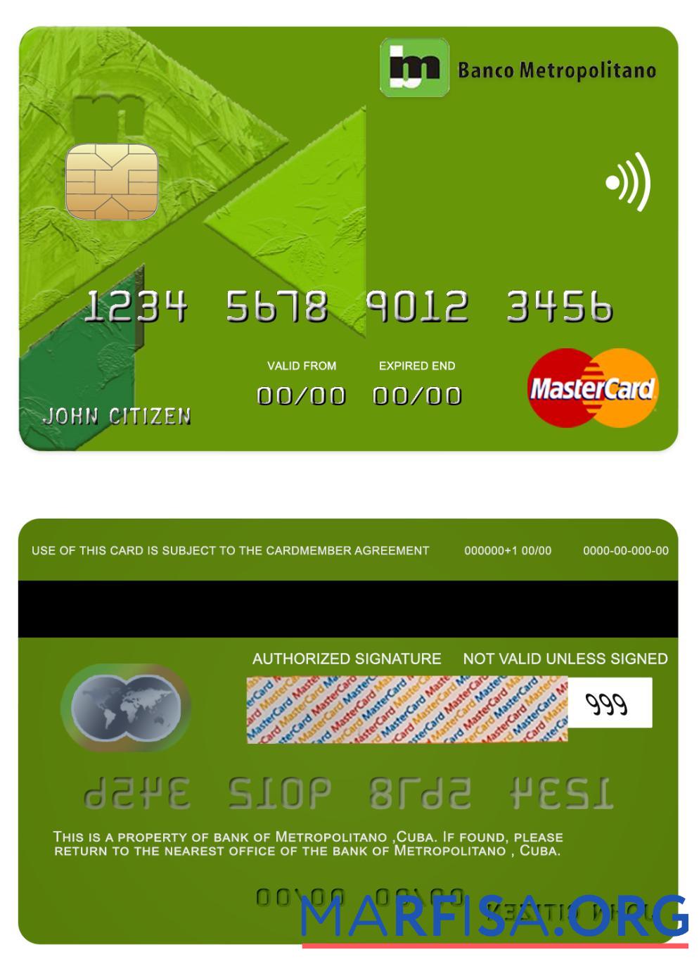 Куба Metropolitano Банковский mastercard макет