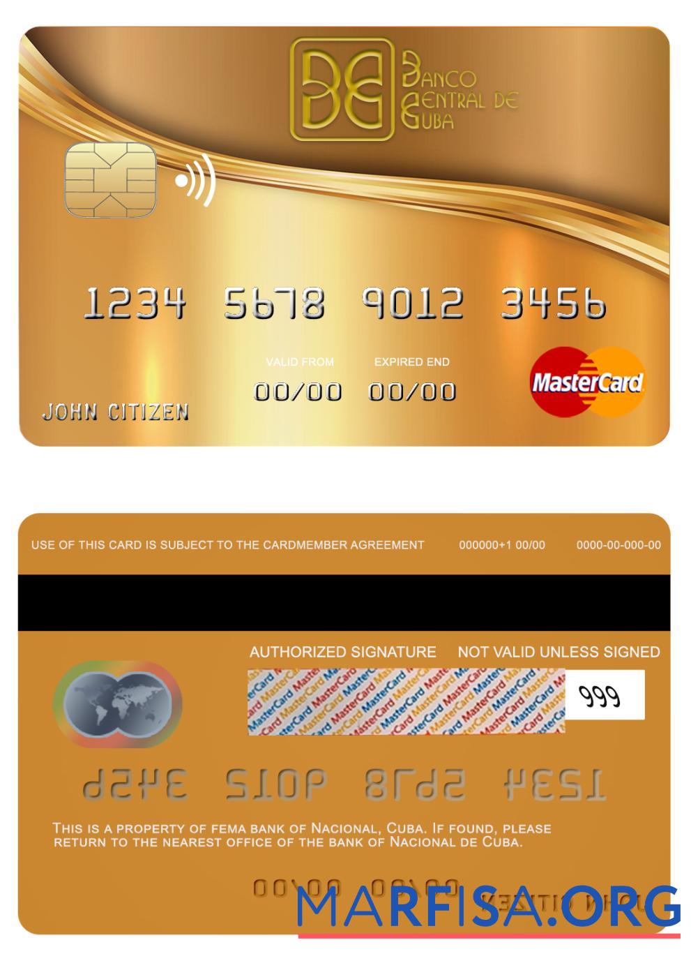 Куба Nacional Банковский mastercard дизайн