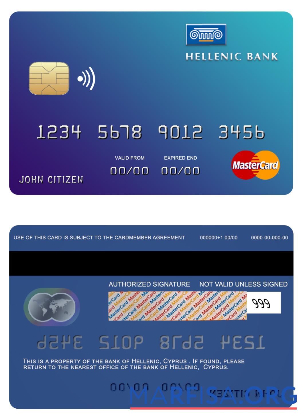 Кипр Hellenic Банковский mastercard дизайн