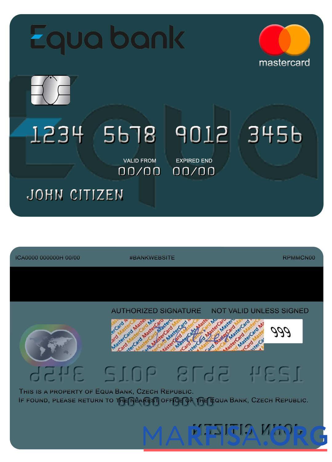 Czech Equa Банковский mastercard образец