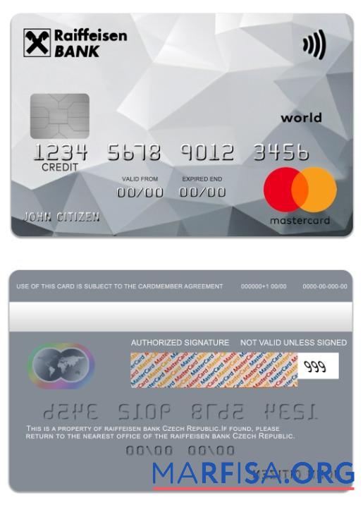 Чехия Raiffeisen Банковский world Кредит mastercard шаблон