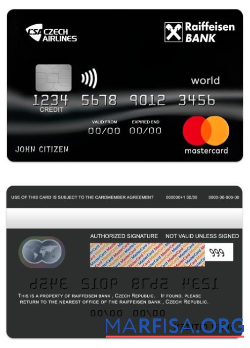 Чехия Raiffeisen Банковский world mastercard образец