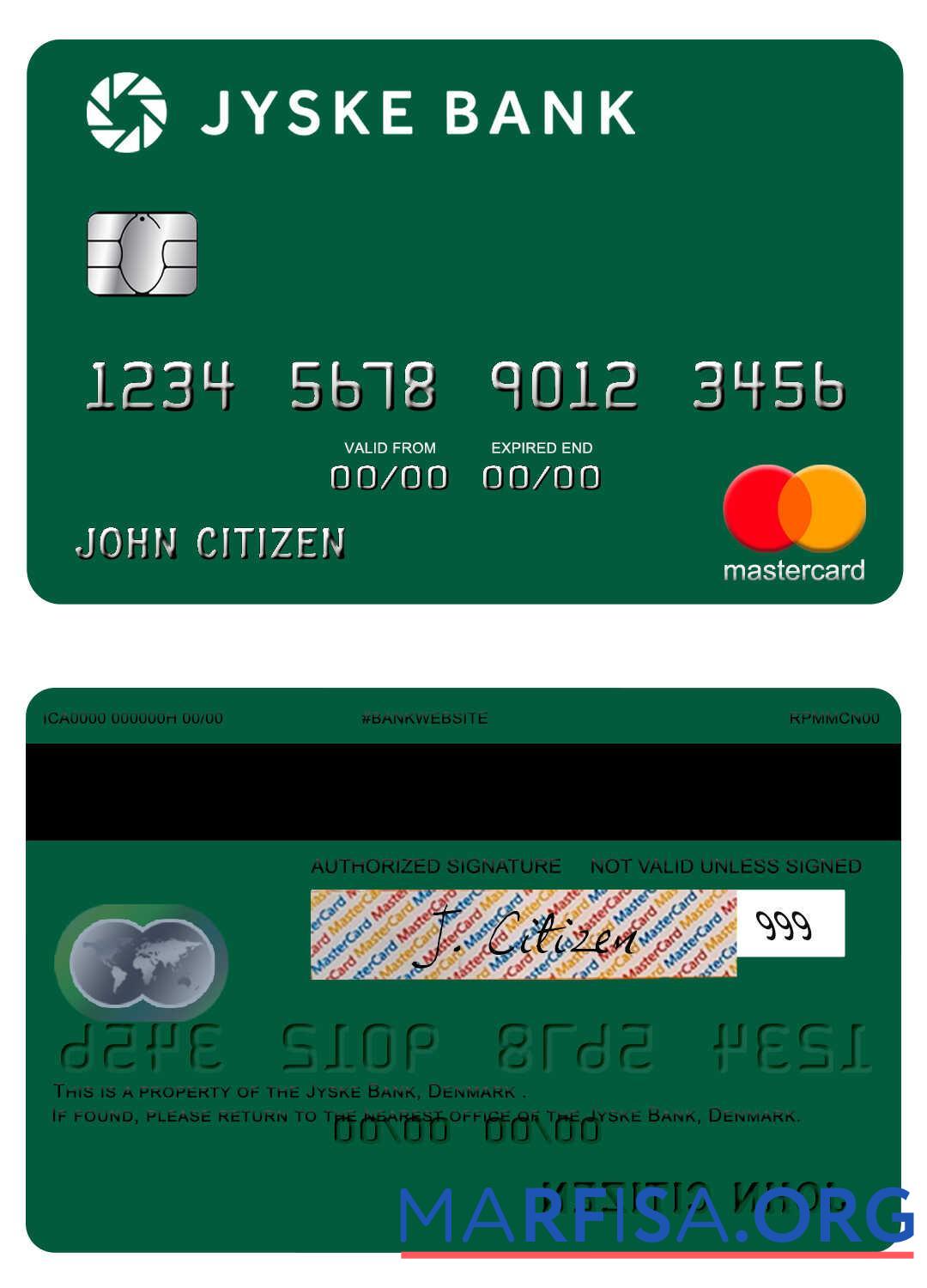 Дания Jyske Банковский mastercard шаблон
