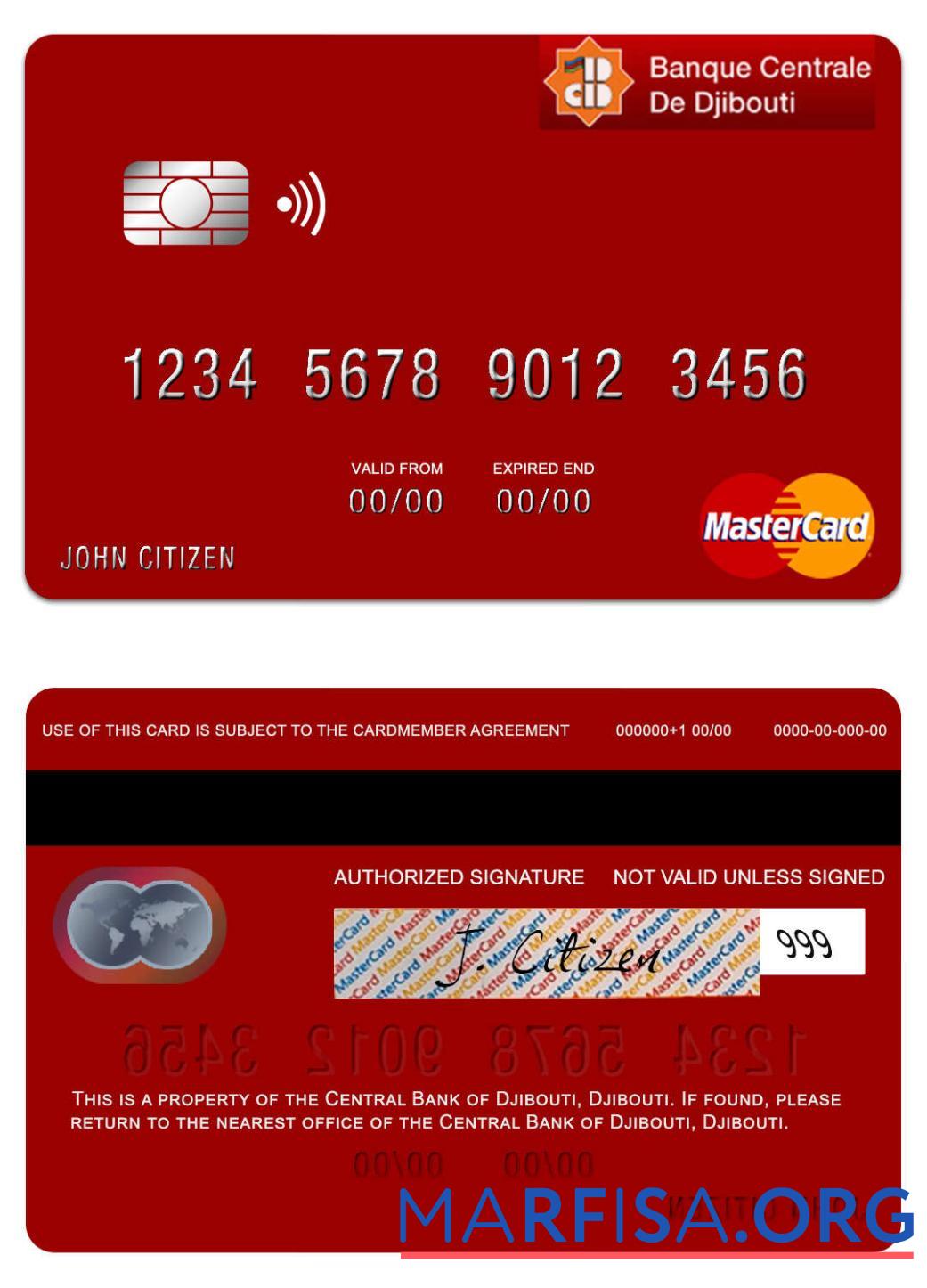 Джибути Central Банковский of Джибути mastercard образец
