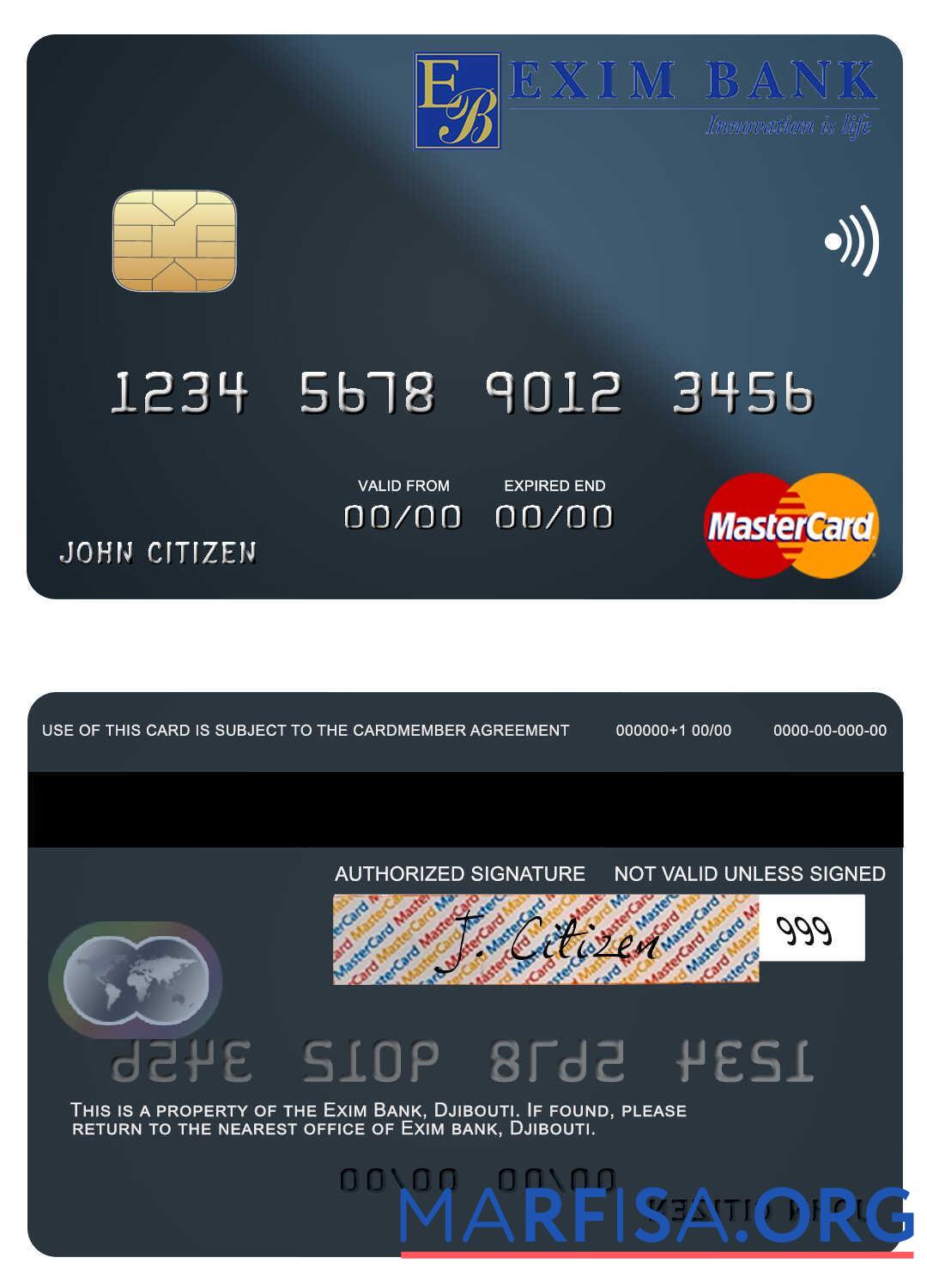 Джибути Exim Банковский mastercard дизайн