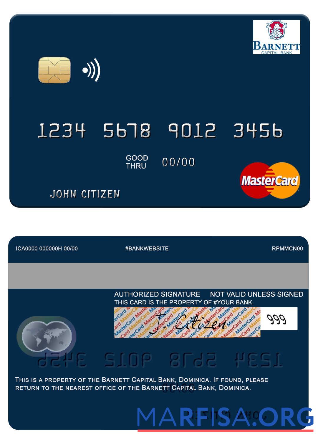 Доминика Barnett Capital Банковский mastercard макет