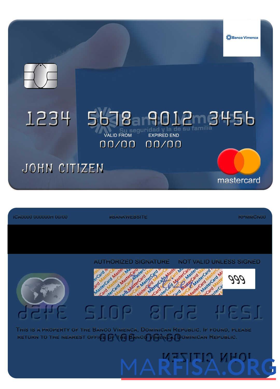 Доминиканская Республика Banco Vimecan mastercard образец