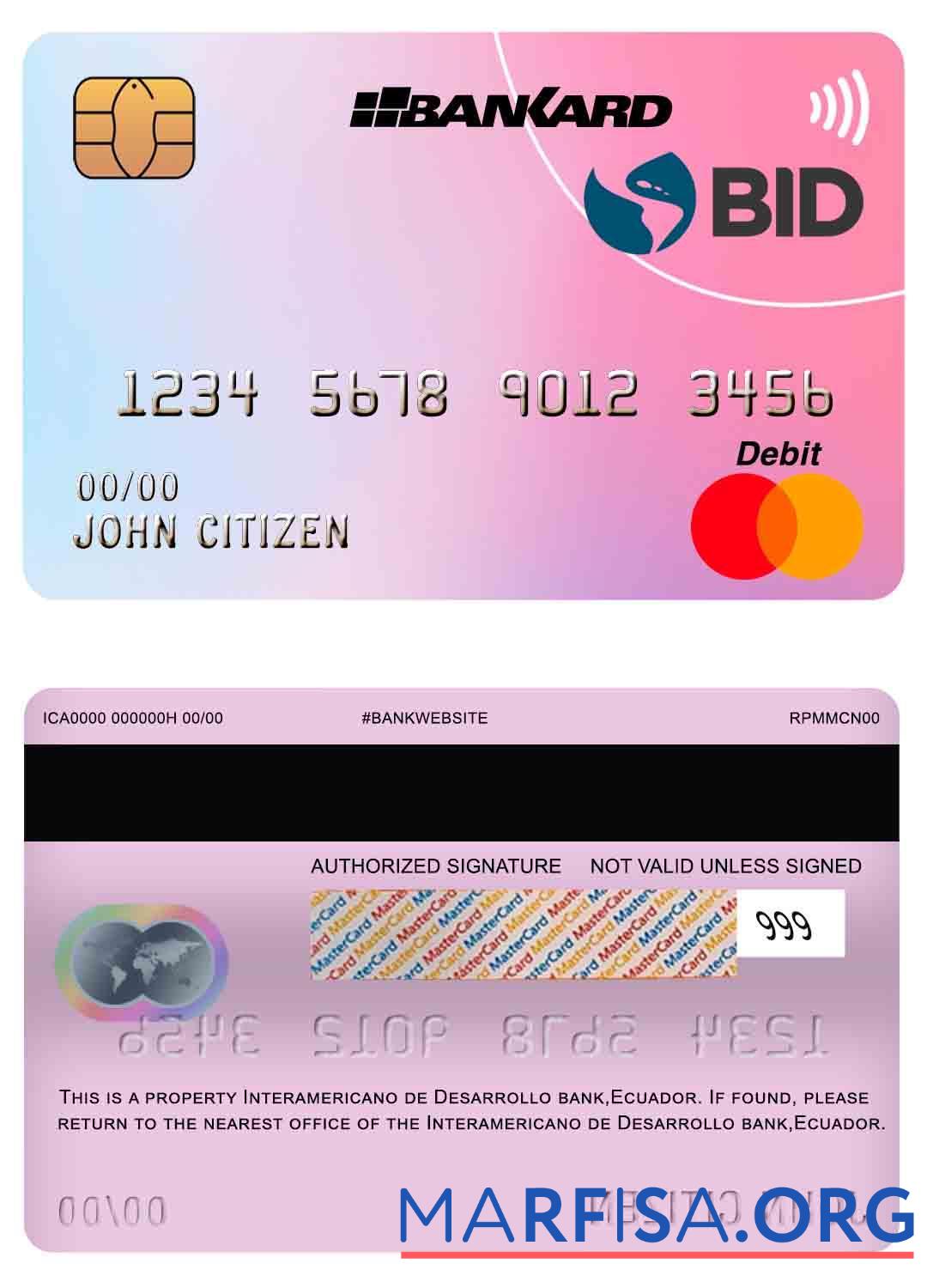 Эквадор Banco Interamericano de desarrollo (BID) Банковский mastercard предпросмотр
