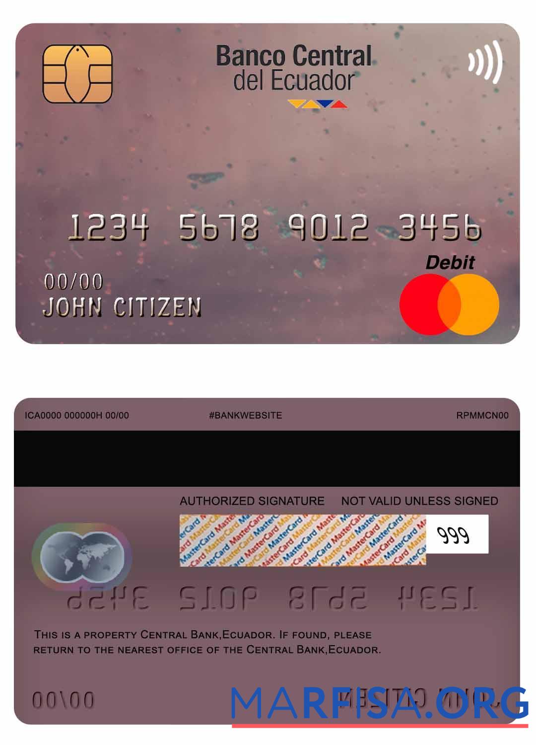 Эквадор Central Банковский mastercard образец