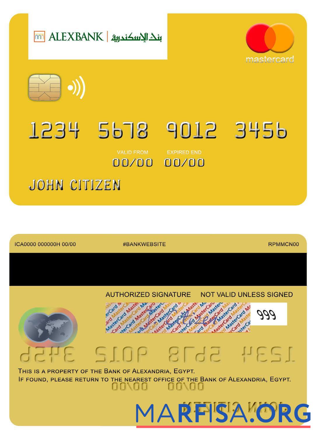Египет Банковский of Alexandria mastercard шаблон