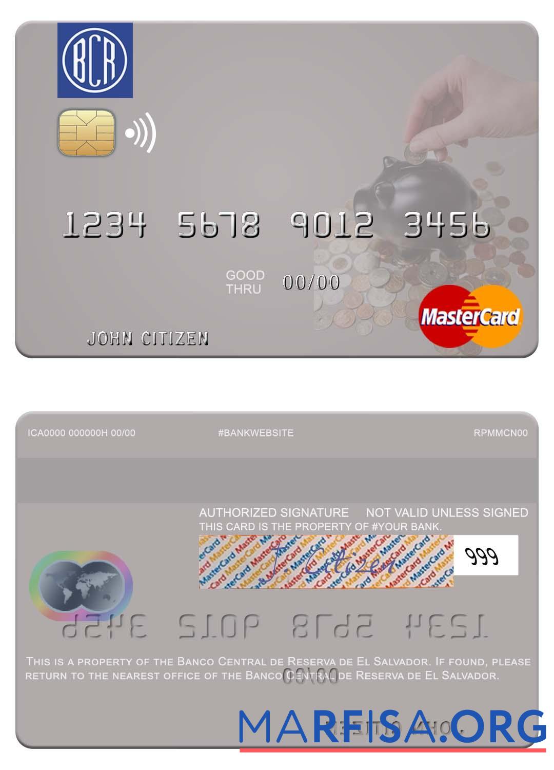 Сальвадор Banco Central de Reserva de Сальвадор mastercard дизайн