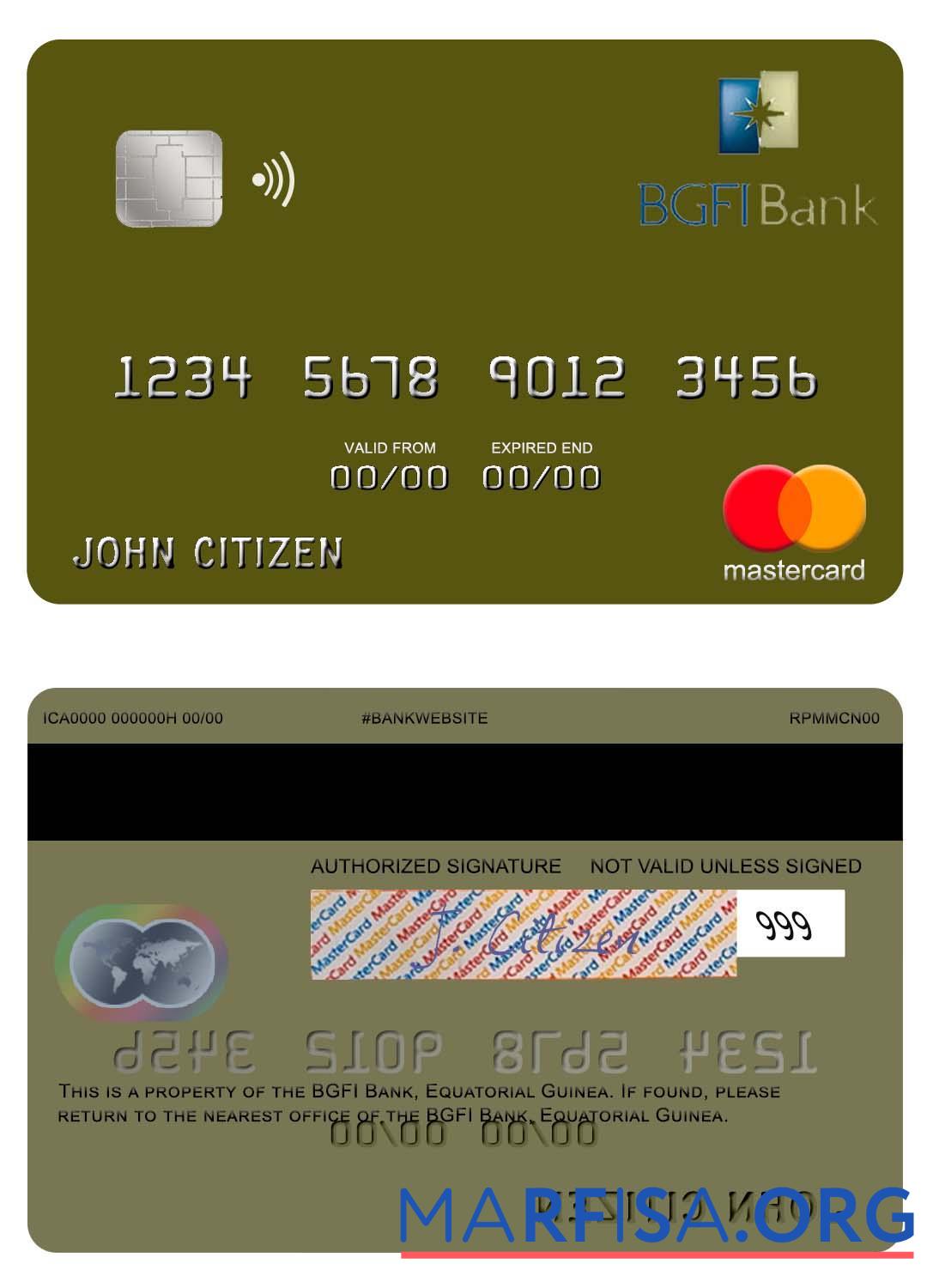 Экваториальная Гвинея BGFI Банковский mastercard дизайн