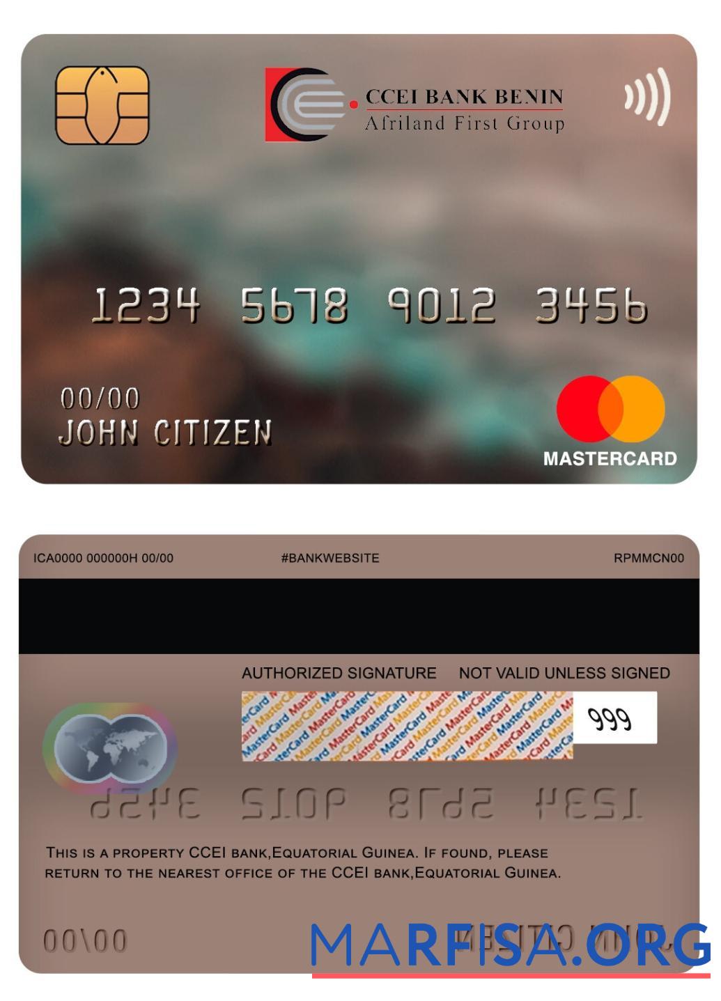 Экваториальная Гвинея CCEI Банковский mastercard шаблон