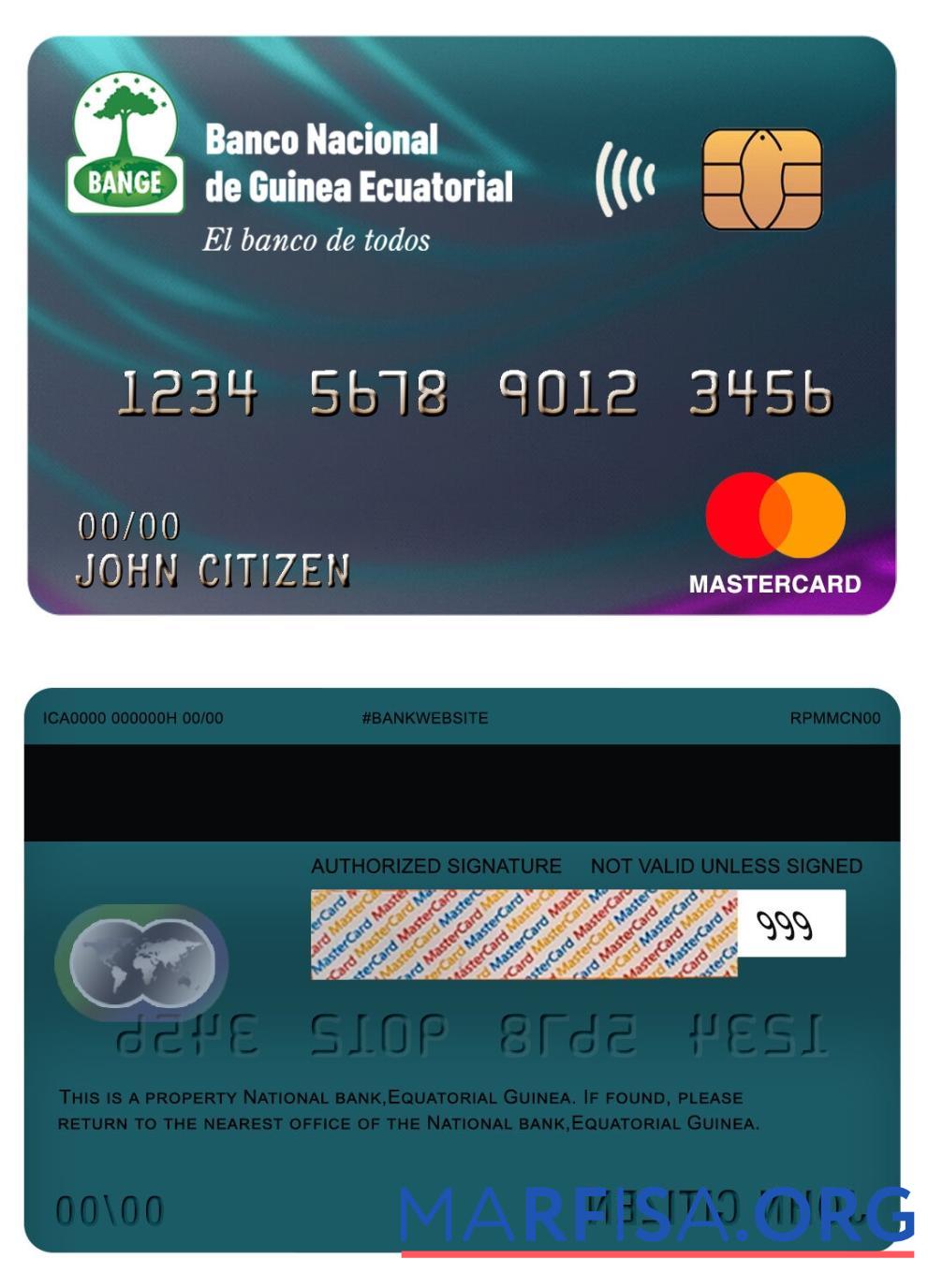 Экваториальная Гвинея национальный Банковский mastercard макет