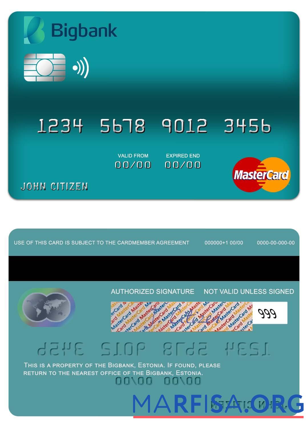 Эстония Bigbank mastercard предпросмотр