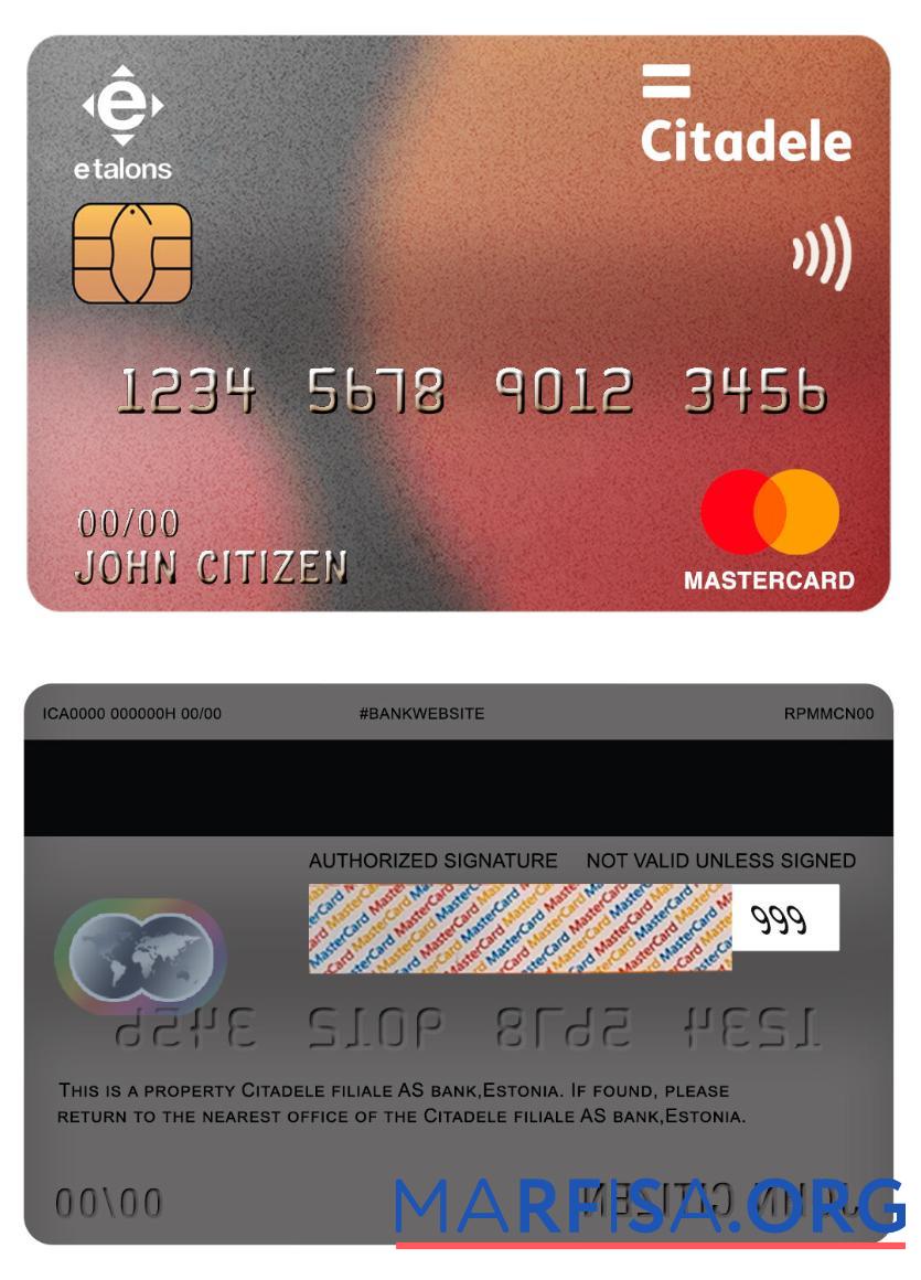 Эстония Citadele Filiale AS Банковский mastercard образец