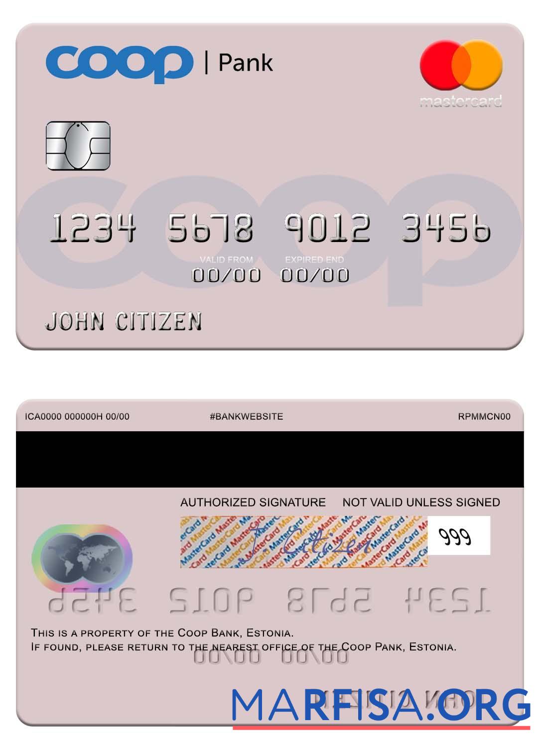 Эстония Coop Pank mastercard макет