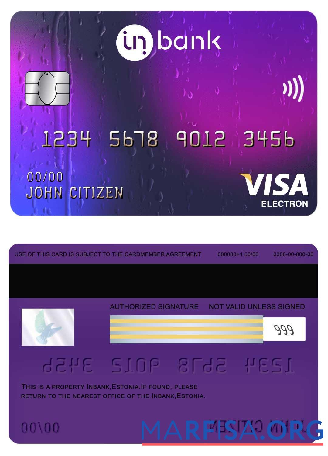 Эстония Inbank Виза electron Карта дизайн