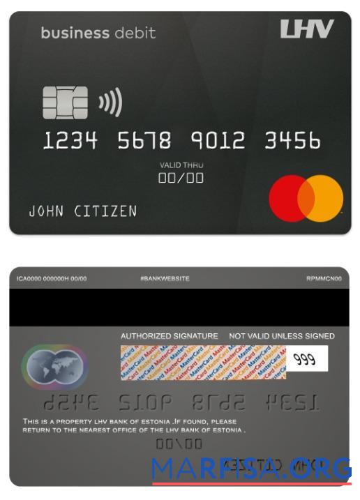 Эстония LHV Банковский Бизнес Дебет mastercard шаблон