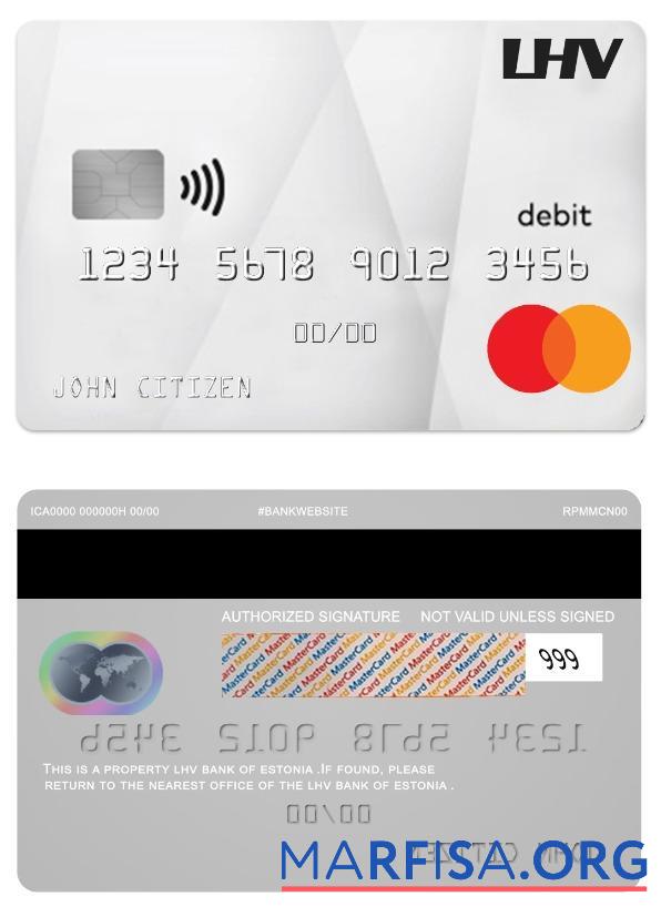 Эстония LHV Банковский Дебет mastercard образец