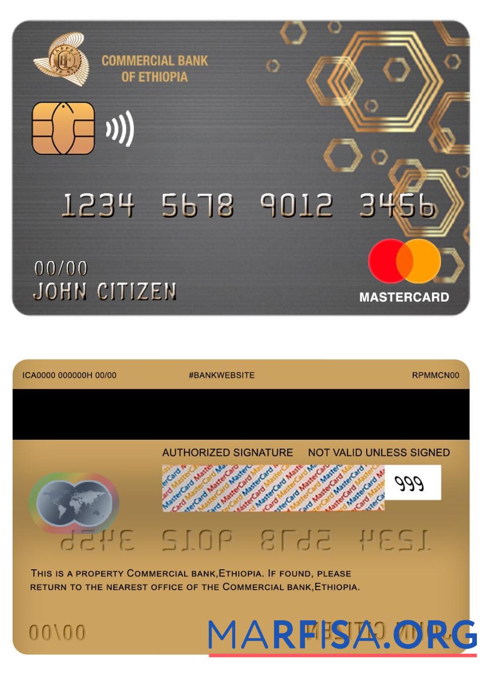 Эфиопия коммерческий Банковский mastercard макет