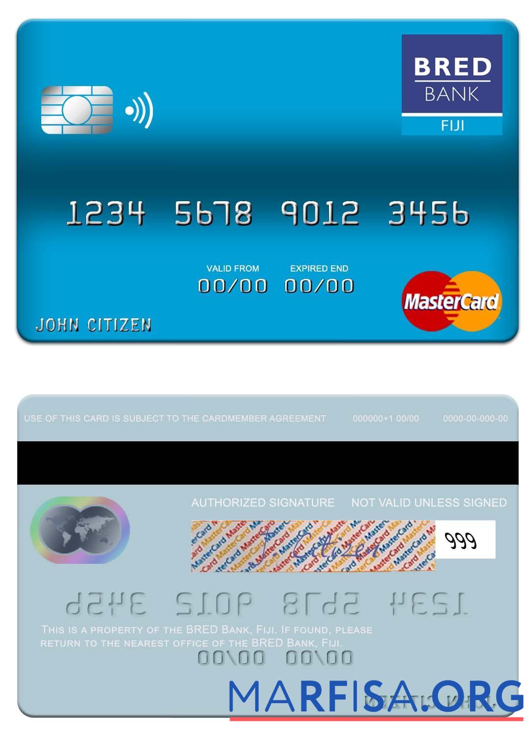 Фиджи BRED Банковский mastercard образец