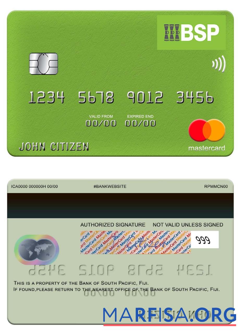 Фиджи Банковский of South Pacific mastercard образец