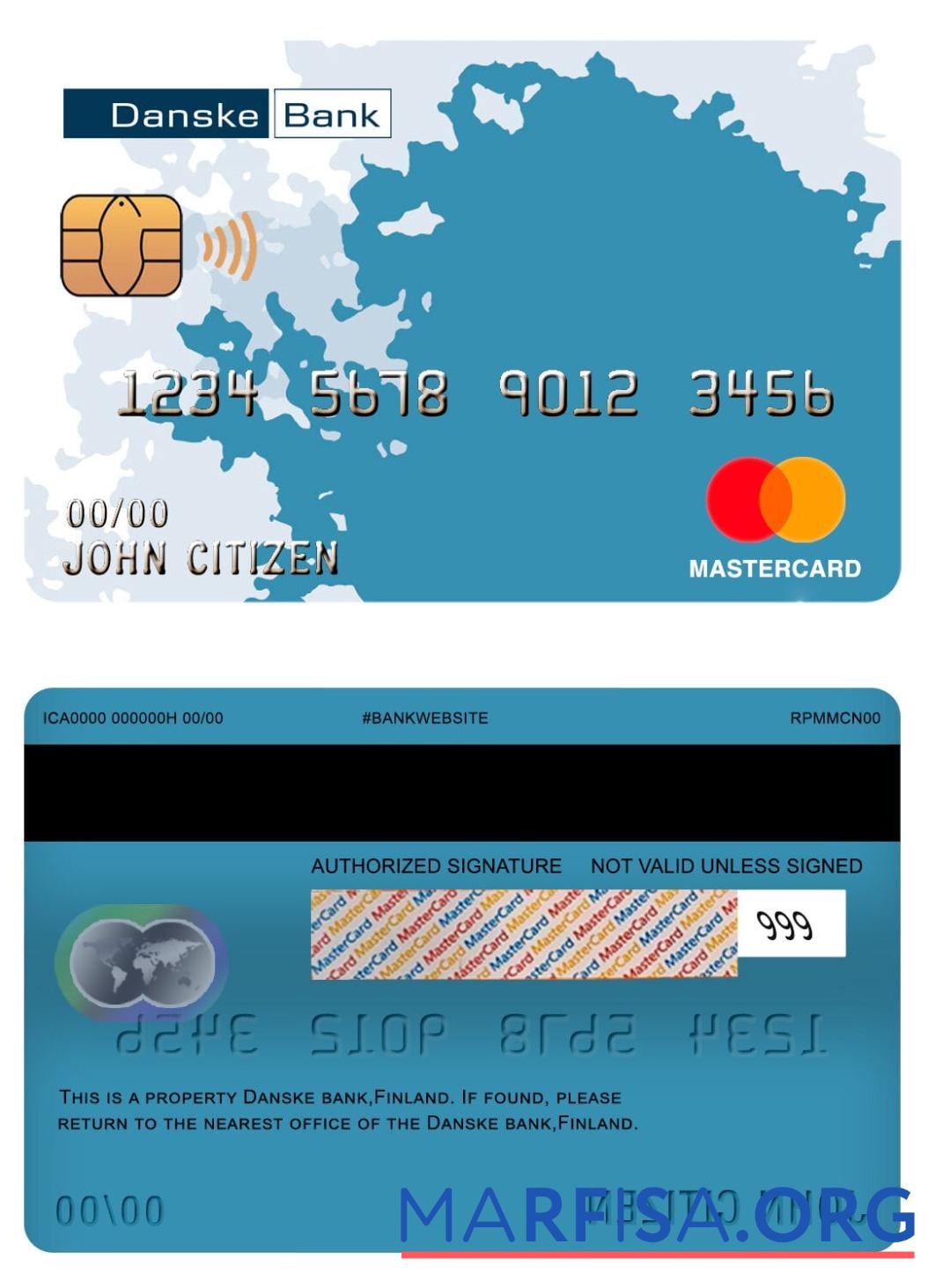 Финляндия Danske Банковский mastercard макет