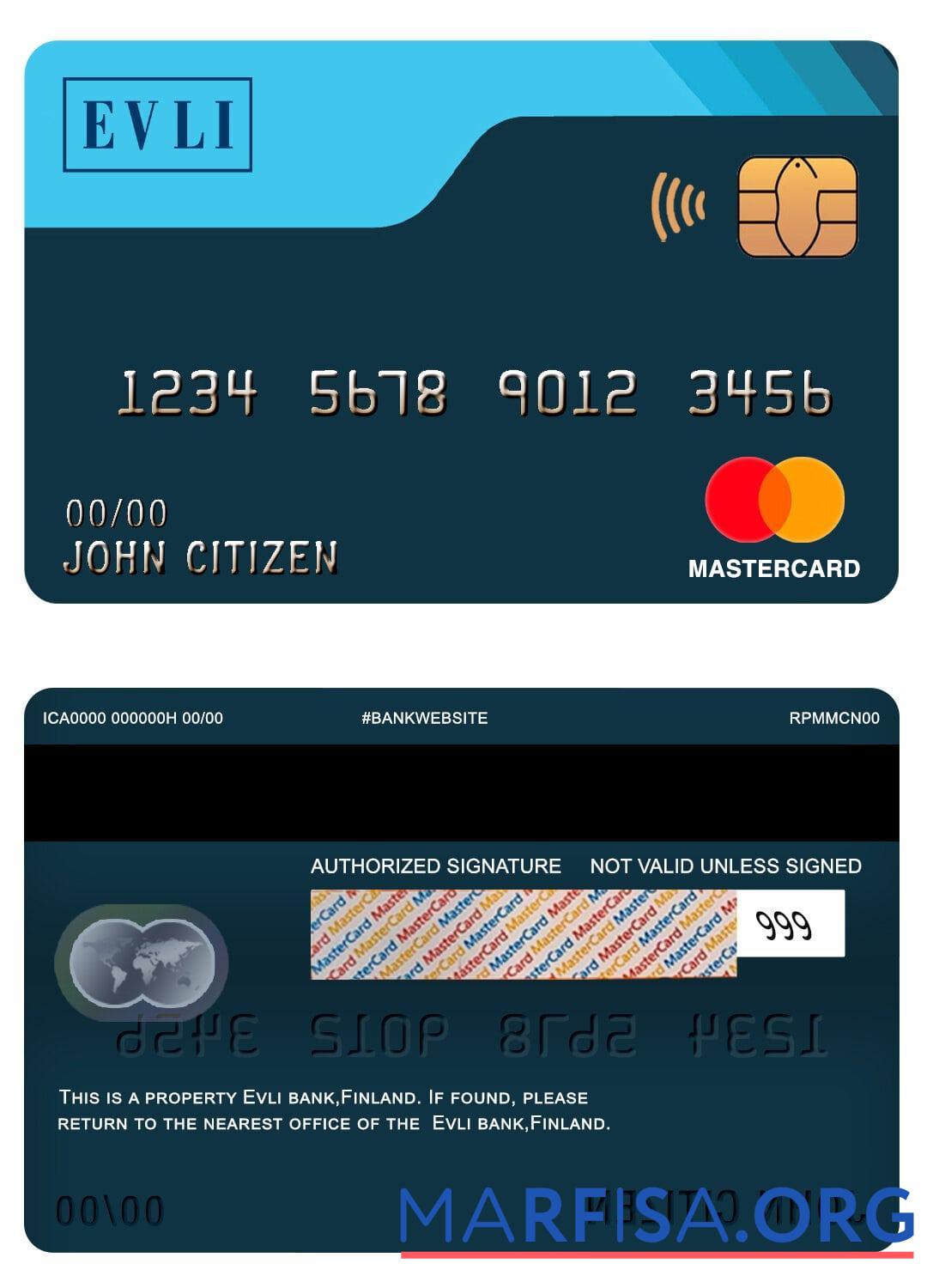 Финляндия Evli Банковский mastercard образец