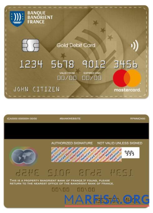 Франция Banorient Банковский gold Дебет mastercard шаблон