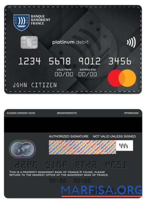 Франция Banorient Франция Банковский platinum Дебет mastercard дизайн